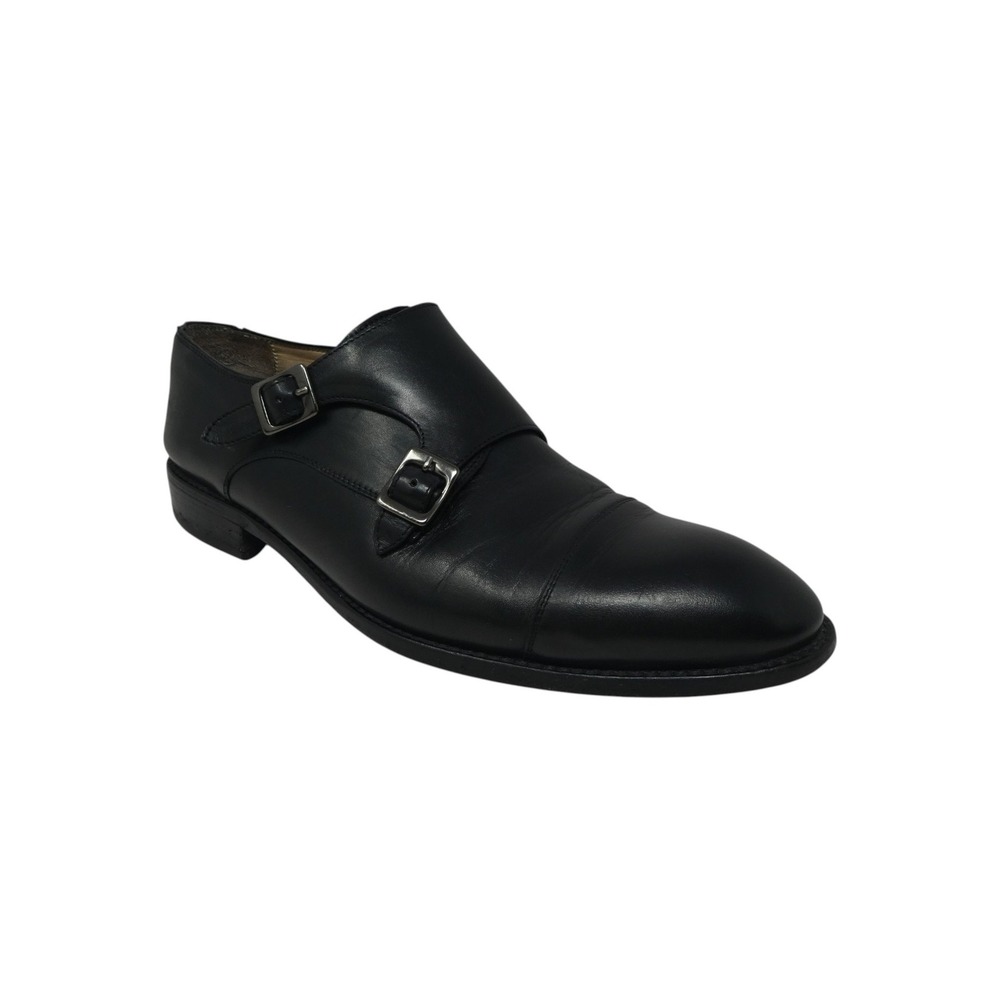 Beckett Simonon Hoyt Double Monk Strap Shoes Mens 10 Black Leather Cap Toe